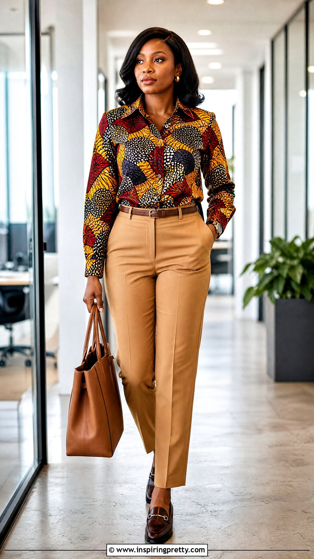 Ankara Button Down Shirt With Tailored Pants - 50 cute ankara tops outfit ideas