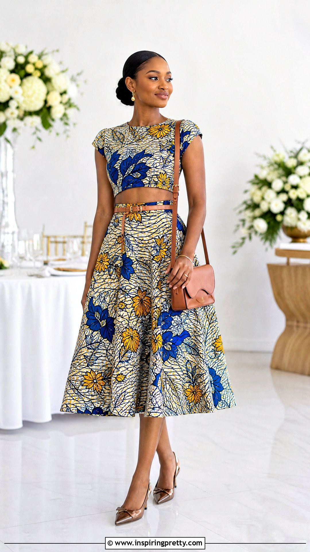 Ankara Cap Sleeve Crop Top And High Waist Midi Skirt - 50 ankara crop top and skirt high waist outfits
