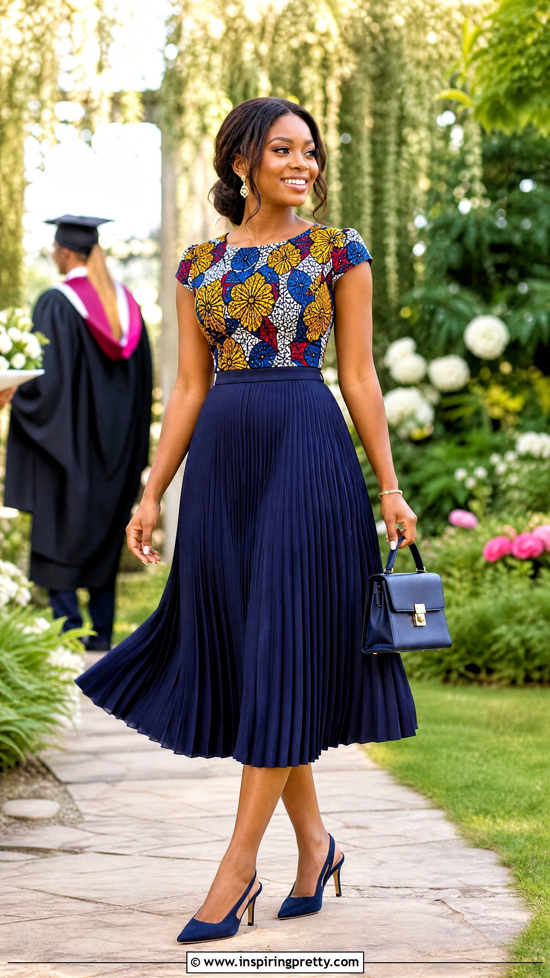 Ankara Cap Sleeve Top With Pleated Skirt - 50 ankara tops outfit ideas
