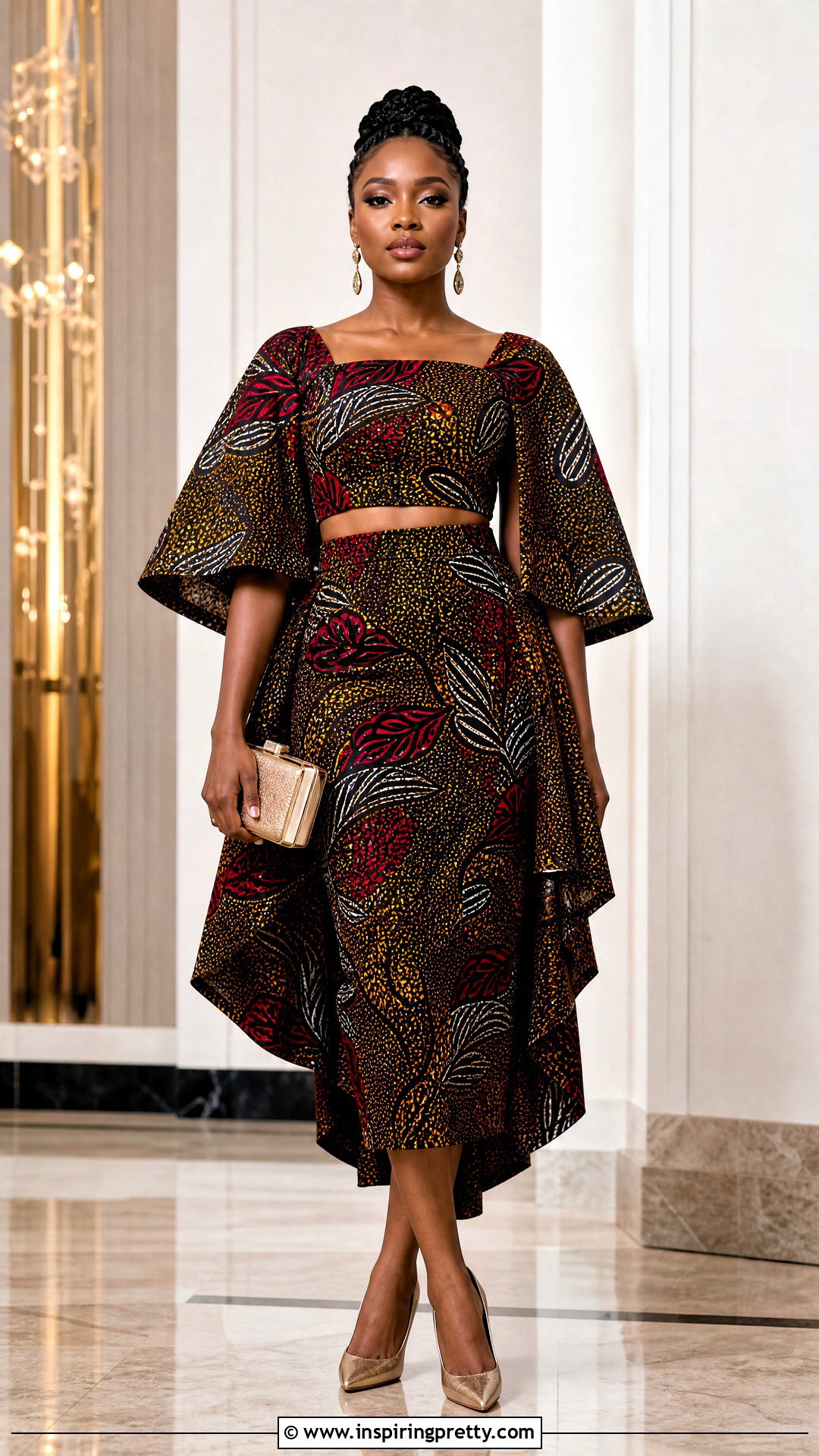 Ankara Cape Sleeve Crop Top And High Waist Pencil Skirt - 50 ankara crop top and skirt high waist outfits