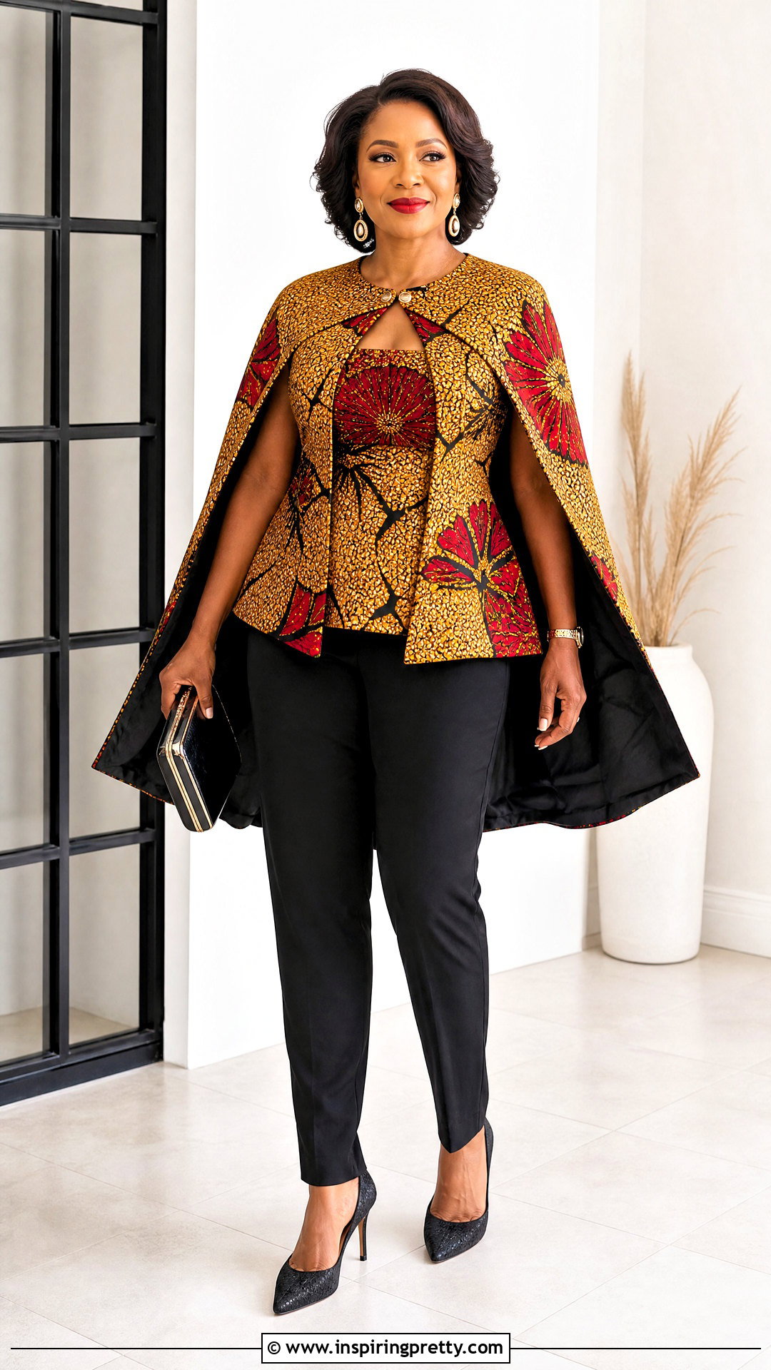 Ankara Cape Top And Slim Fit Trousers - 25 trousers and tops ankara outfits