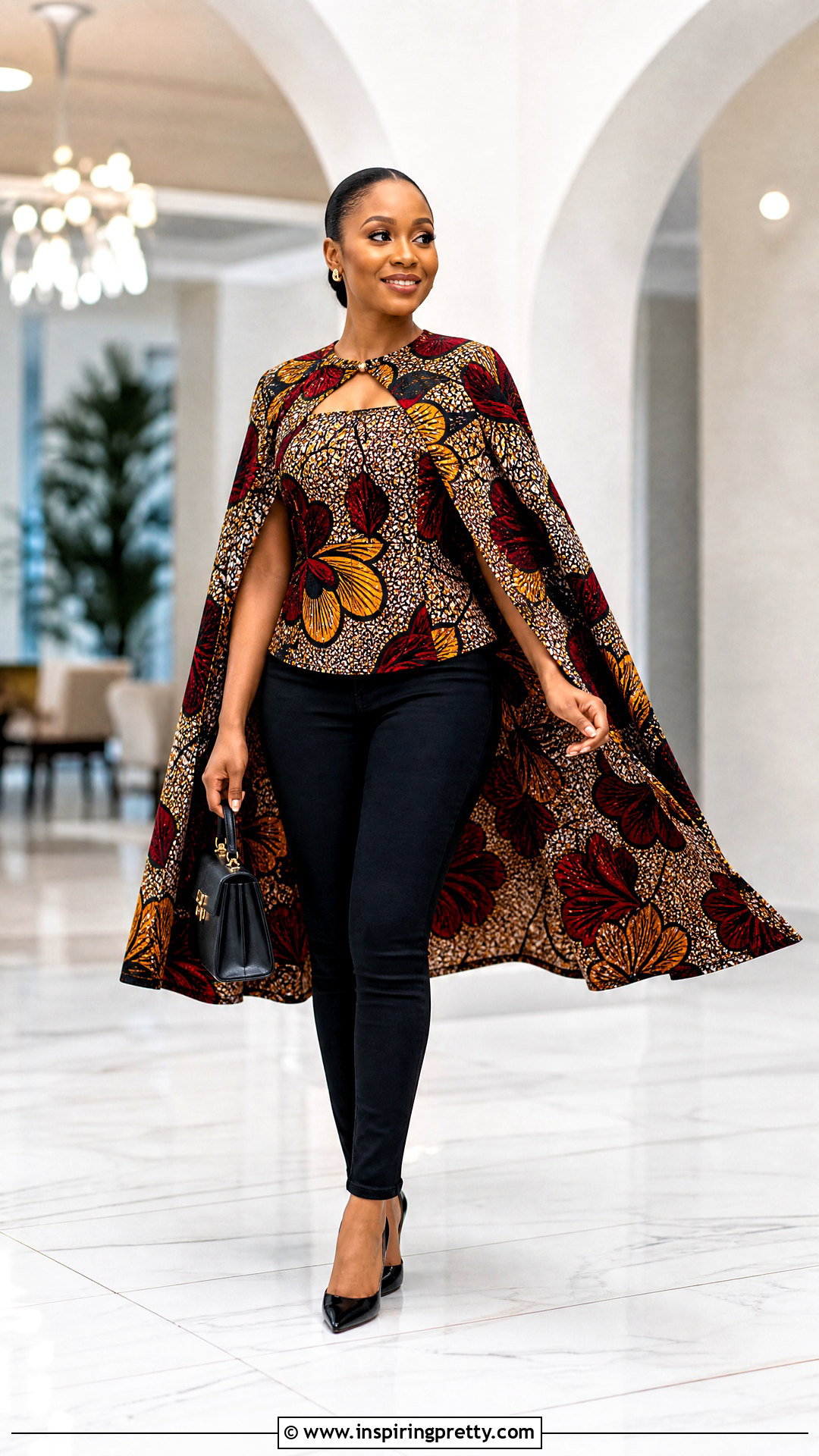 Ankara Cape Top With Black Skinny Jeans - 50 ankara top styles for jeans