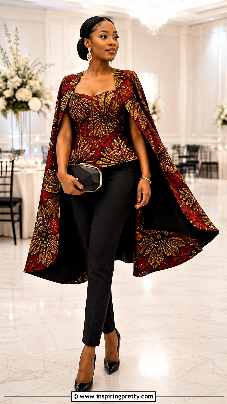 Ankara Cape Top With Pencil Pants - 50 latest ankara top styles