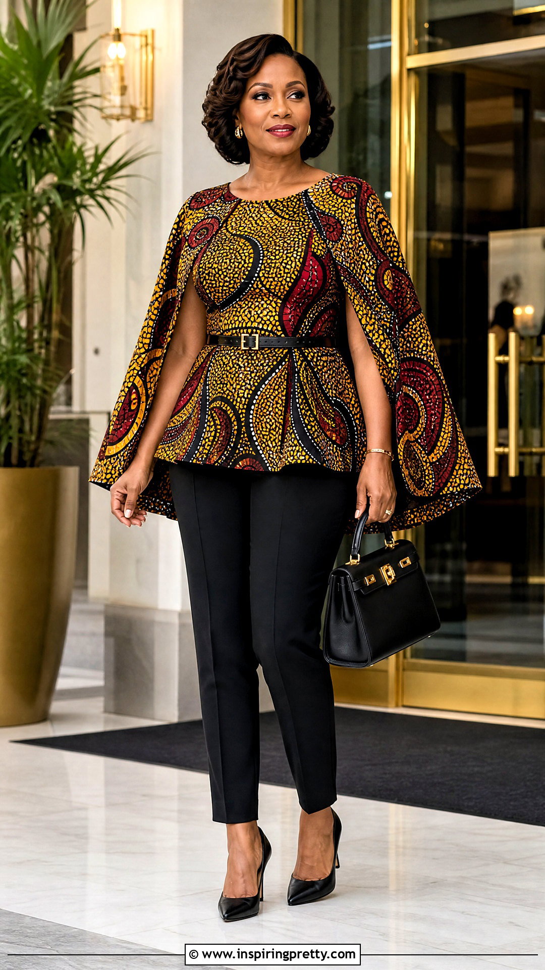 Ankara Cape Top With Pencil Trousers - 50 trouser and top ankara styles