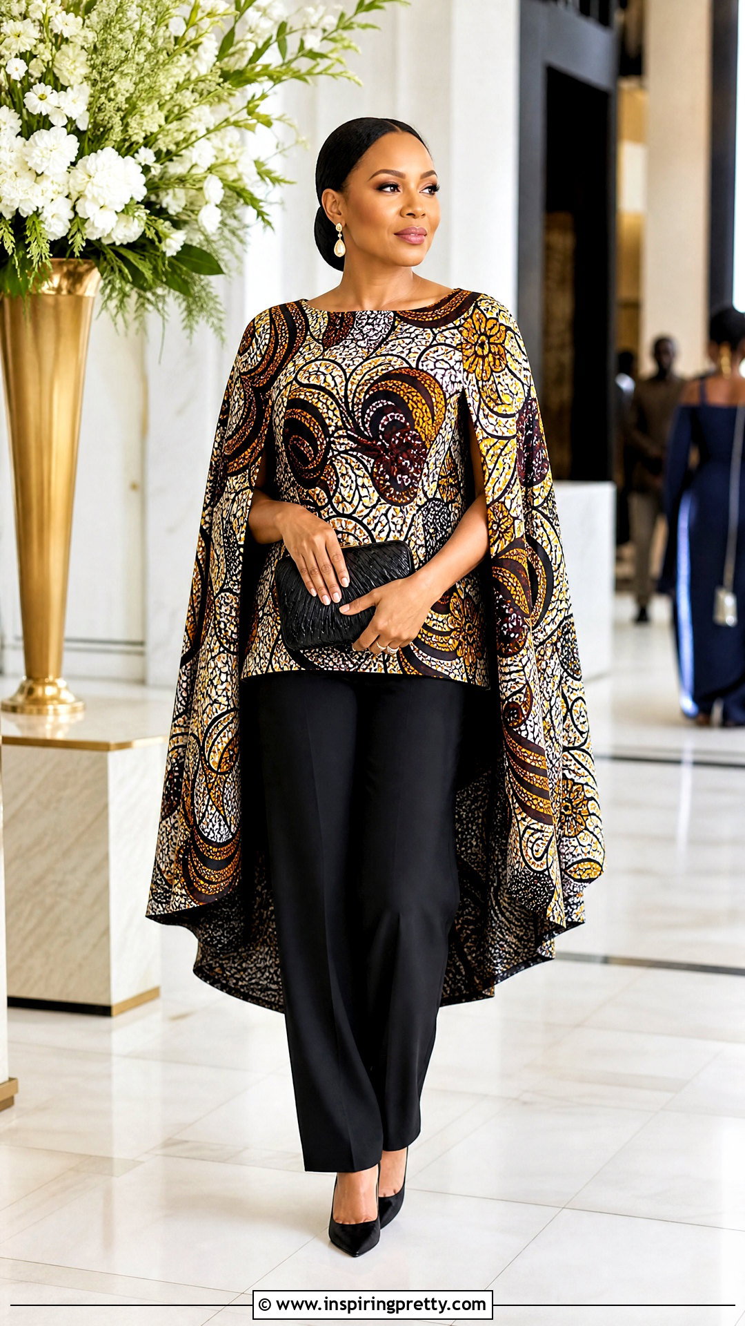 Ankara Cape Top With Straight Trousers - 50 ankara tops outfit ideas