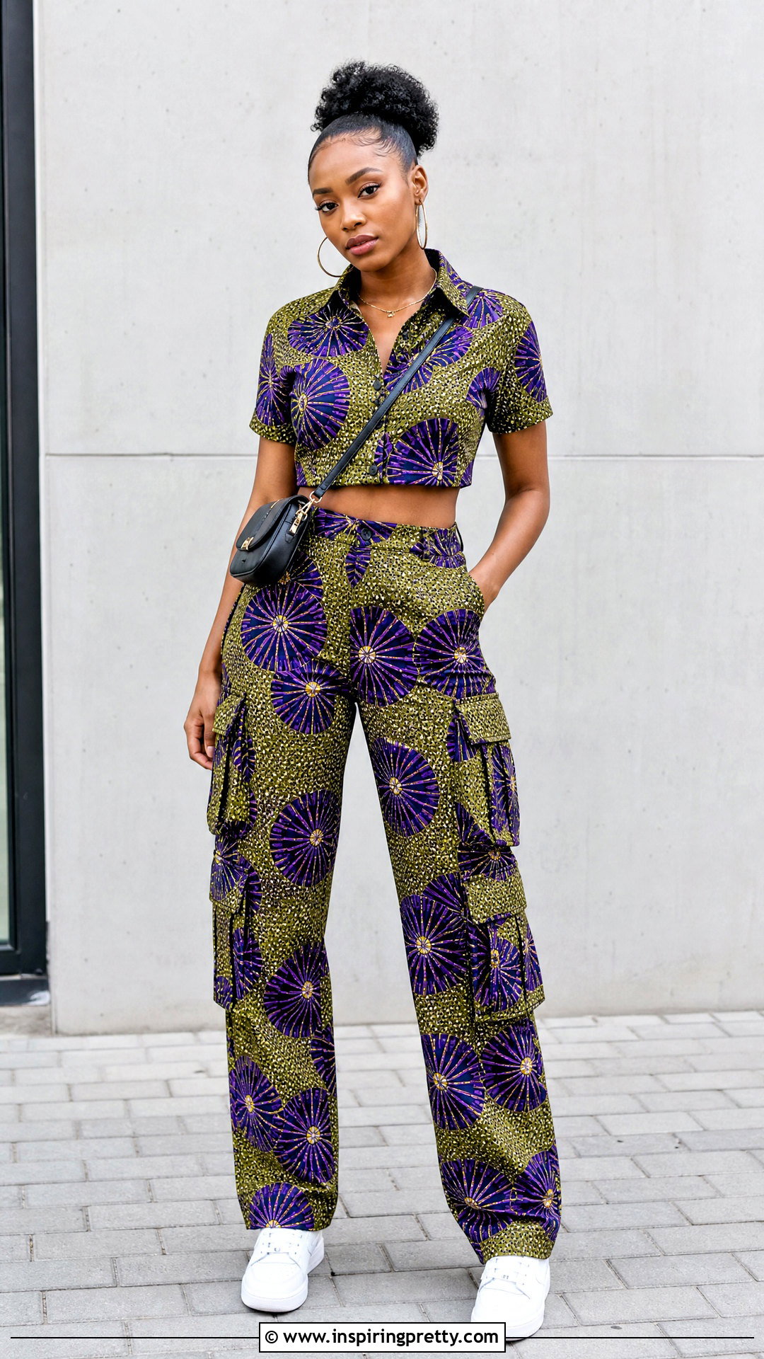Ankara Collared Crop Top And Cargo Trouser Set - 50 Ankara Two Pieces Trouser And Tops