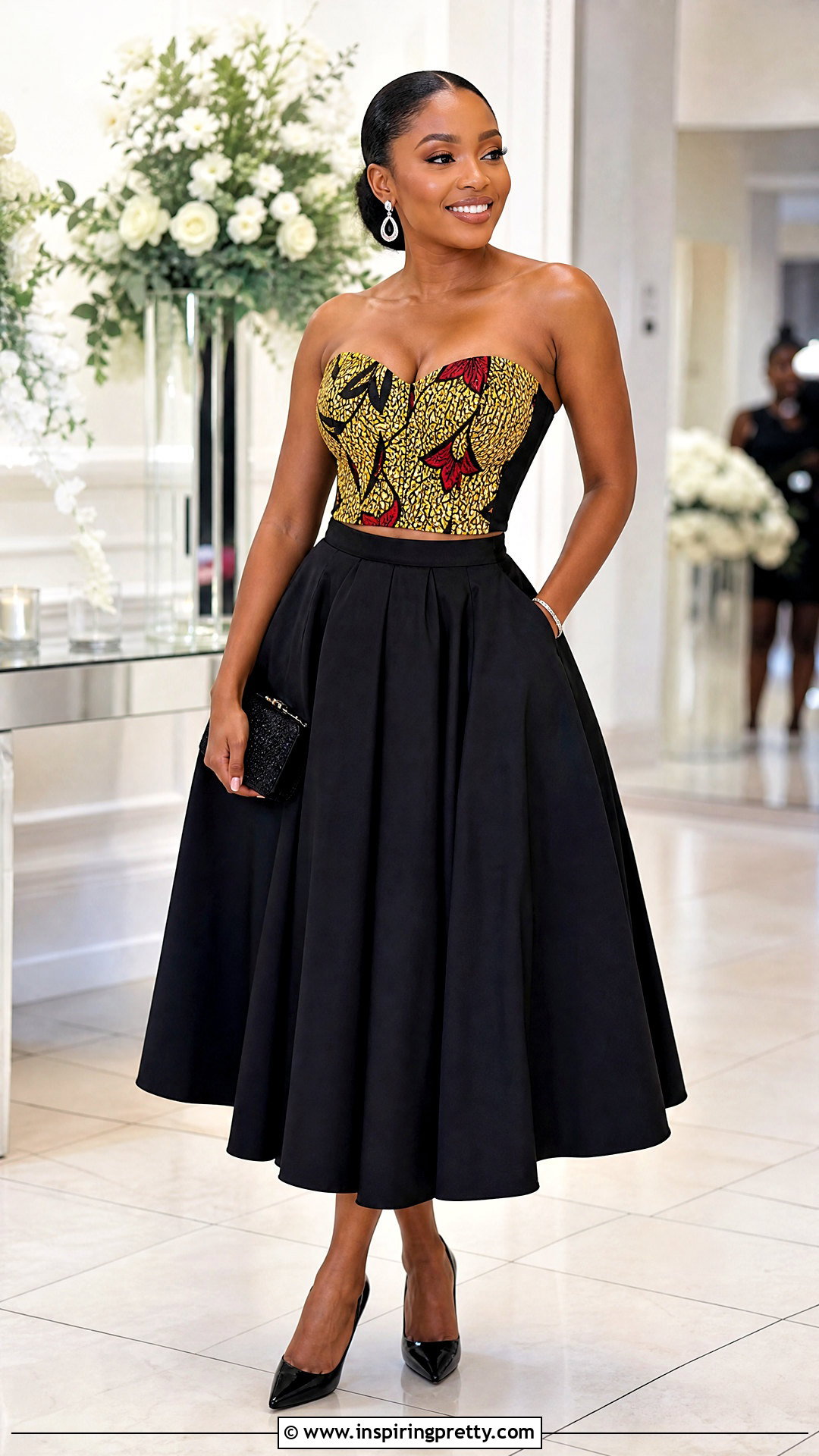 Ankara Corset Crop Top With Full Midi Skirt - 50 Ankara Crop Top Styles