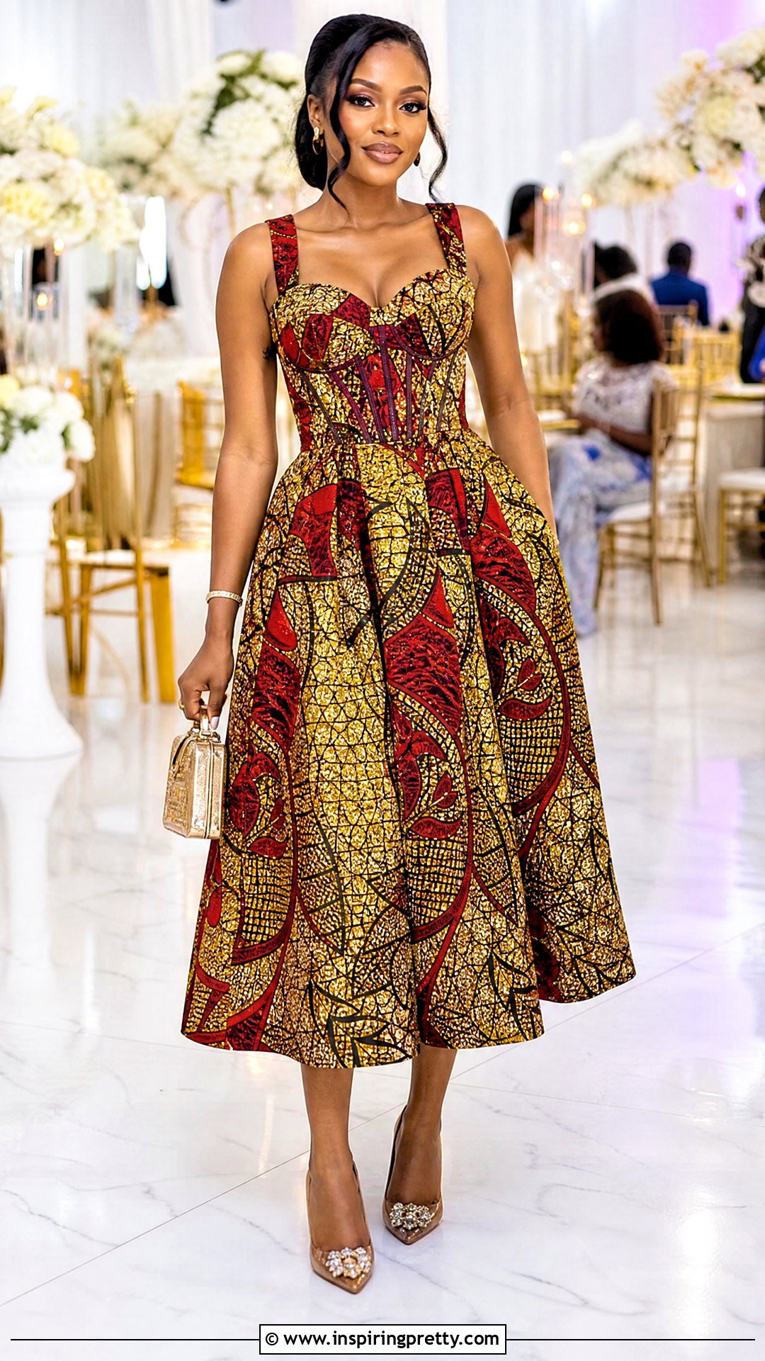 Ankara Corset Top And Flared Skirt - 50 Skirt And Top Ankara Styles