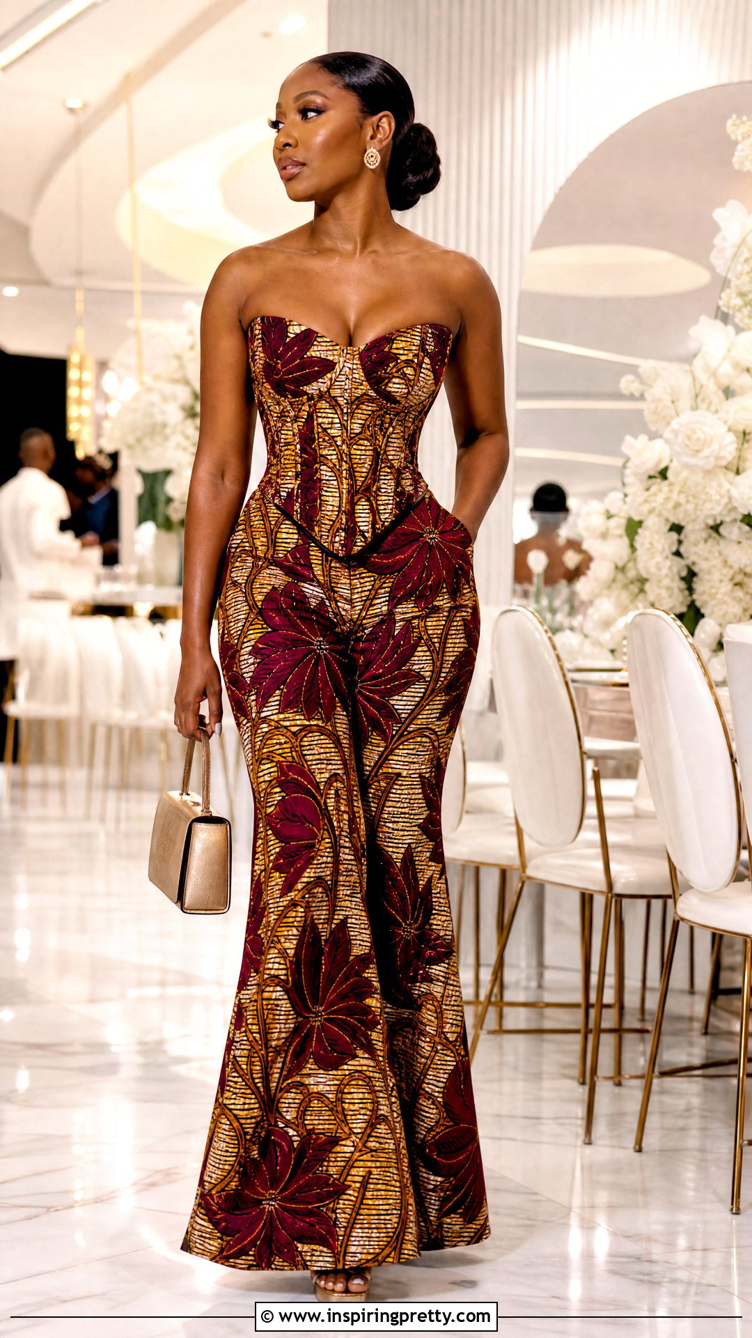 Ankara Corset Top With Flared Trousers - 50 trouser and top ankara styles