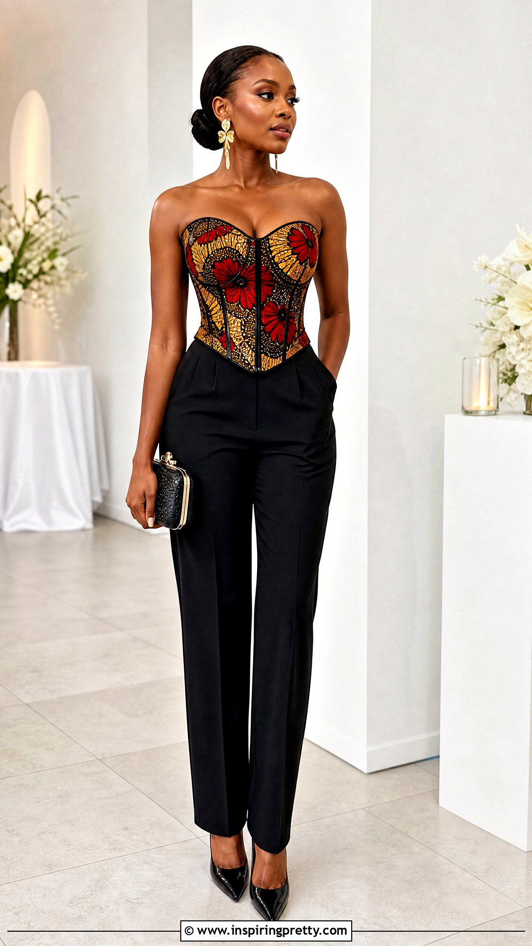 Ankara Corset Top With Tailored Pants - 50 ankara tops outfit ideas