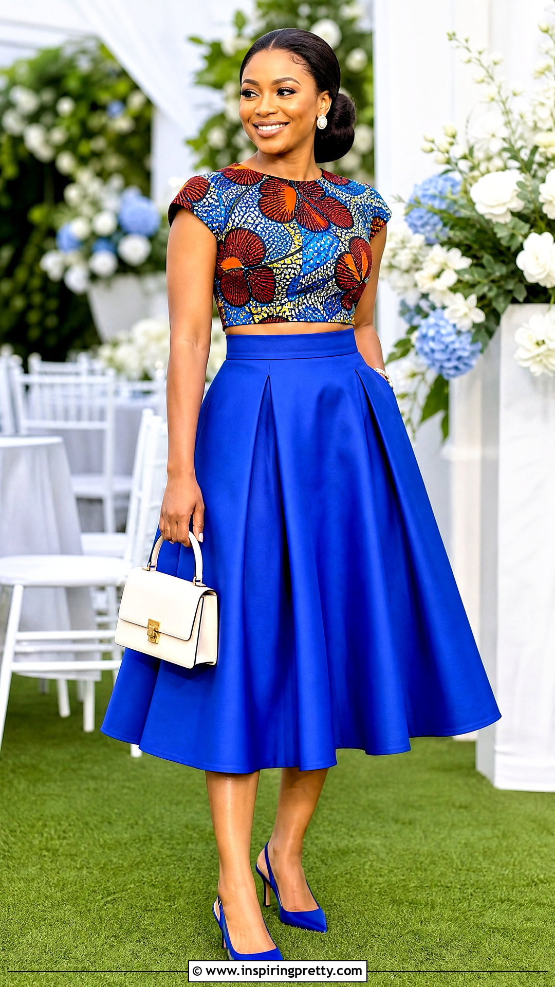 Ankara Crop Top With Flared Midi Skirt - 50 Ankara Crop Top Styles