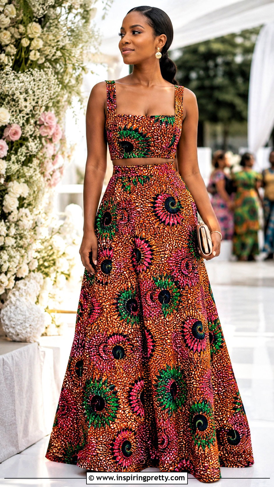 Ankara Crop Top With High Waist Maxi Skirt - 50 latest ankara top styles