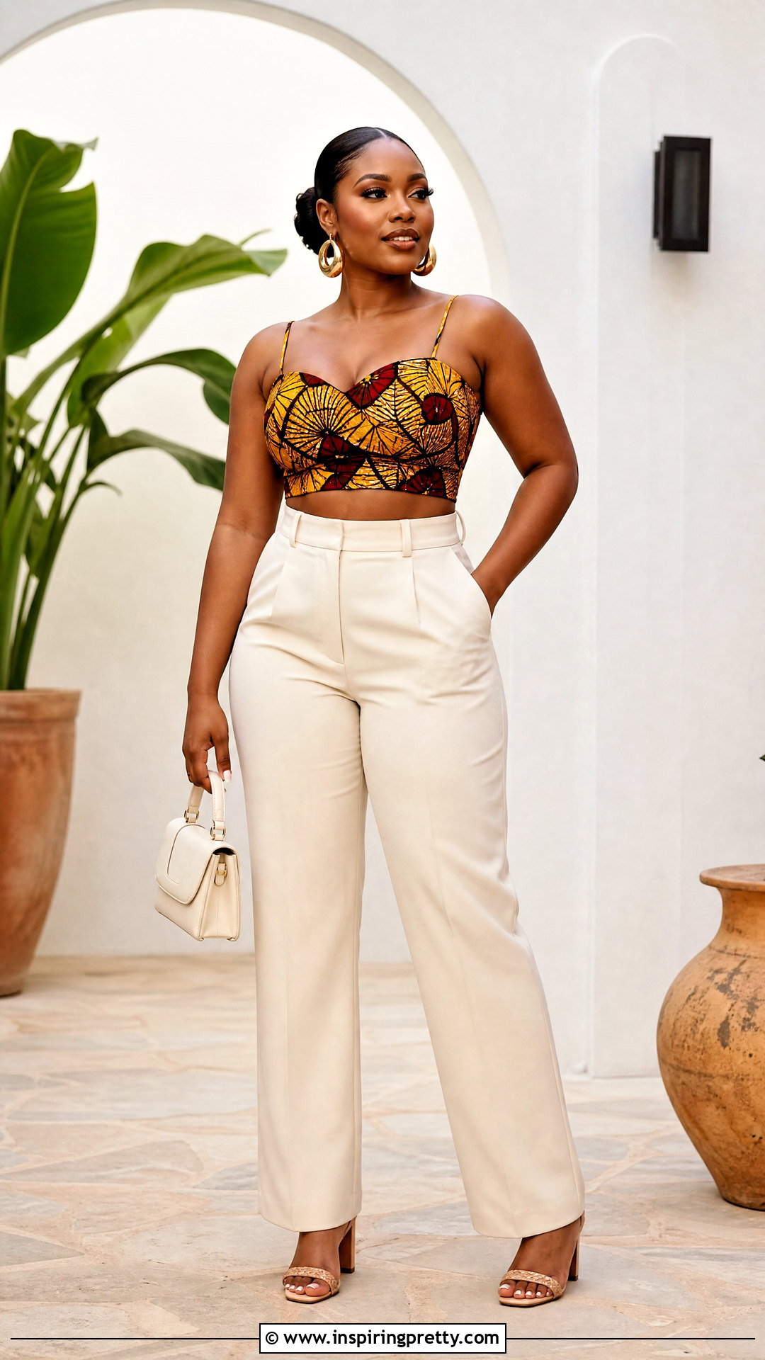 Ankara Crop Top With High Waisted Trousers - 50 cute ankara tops outfit ideas