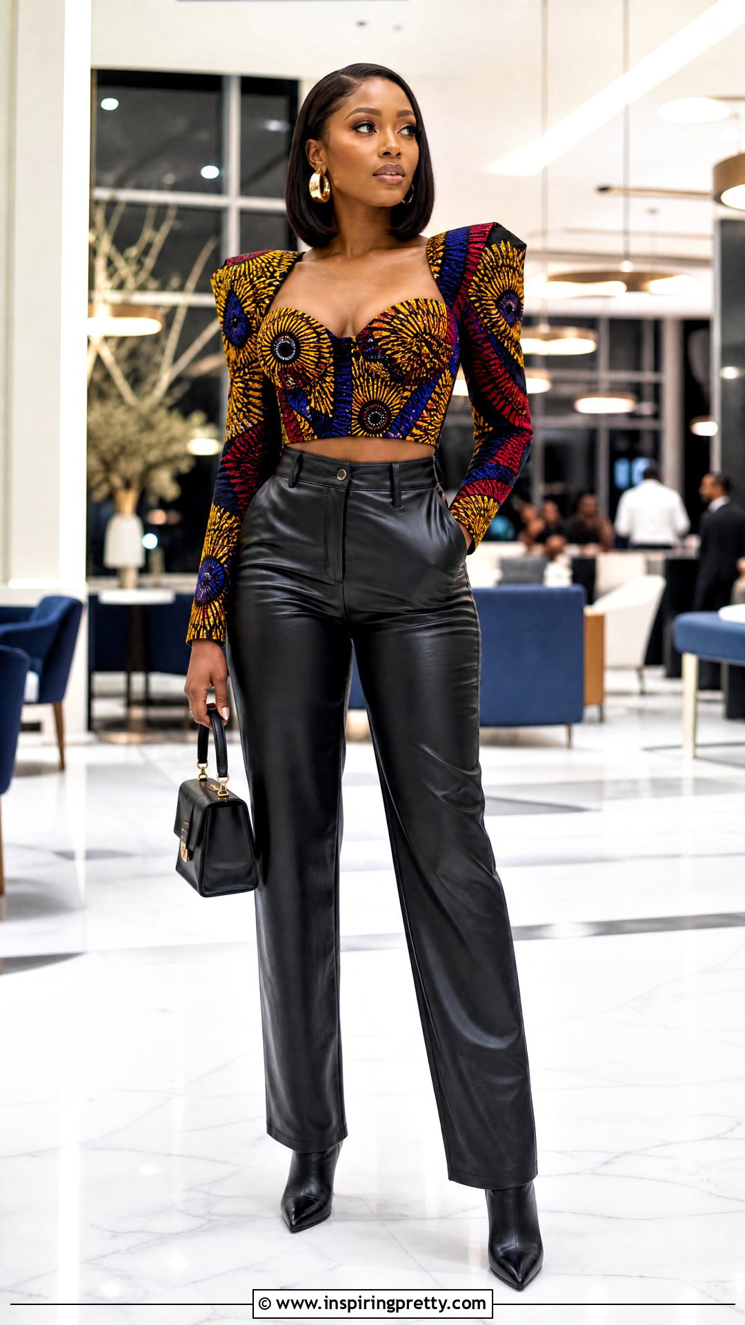 Ankara Crop Top With Leather Pants - 50 Ankara Crop Top Styles
