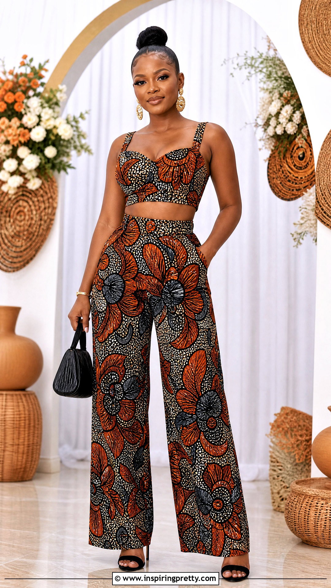 Ankara Crop Top With Matching High Waisted Pants - 50 Ankara Crop Top Styles