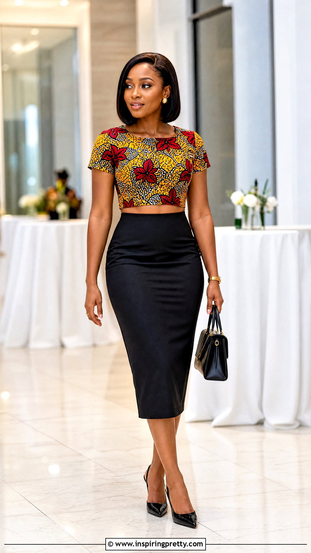Ankara Crop Top With Pencil Midi Skirt - 50 Ankara Crop Top Styles