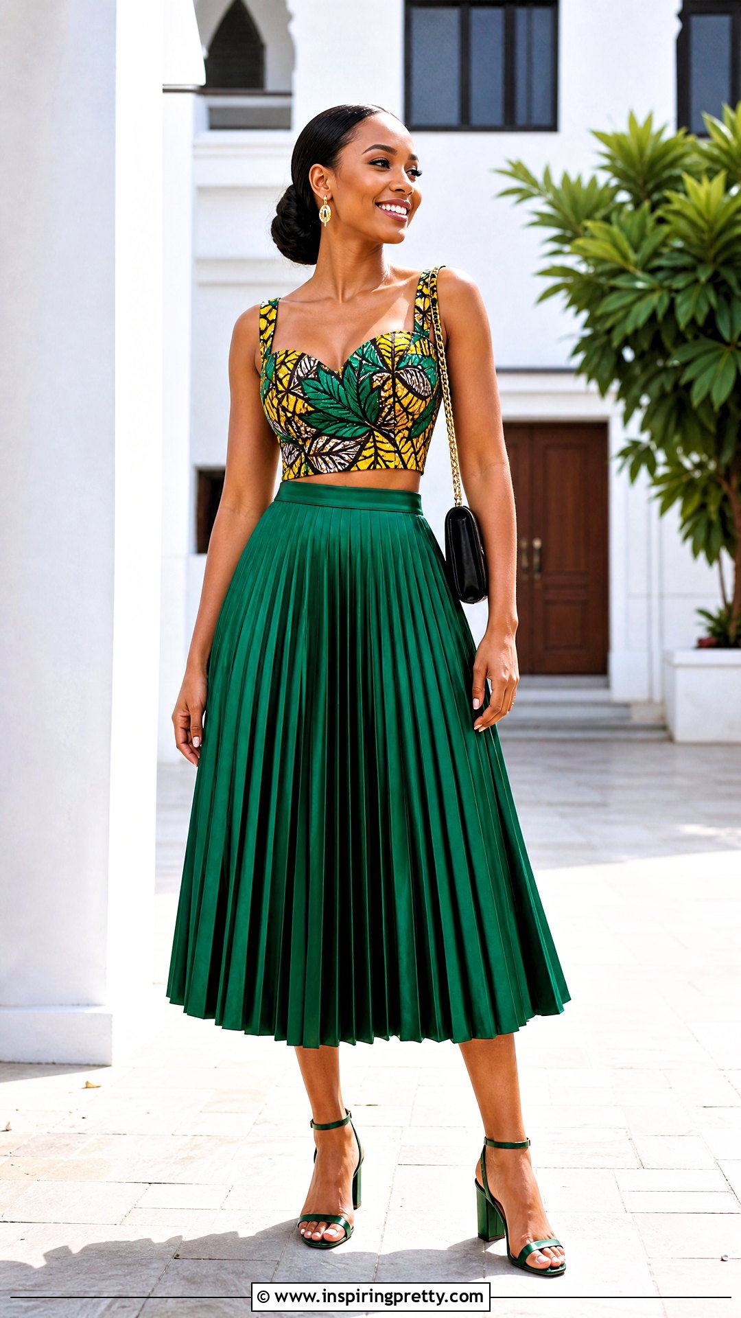 Ankara Crop Top With Pleated Midi Skirt - 50 Ankara Crop Top Styles