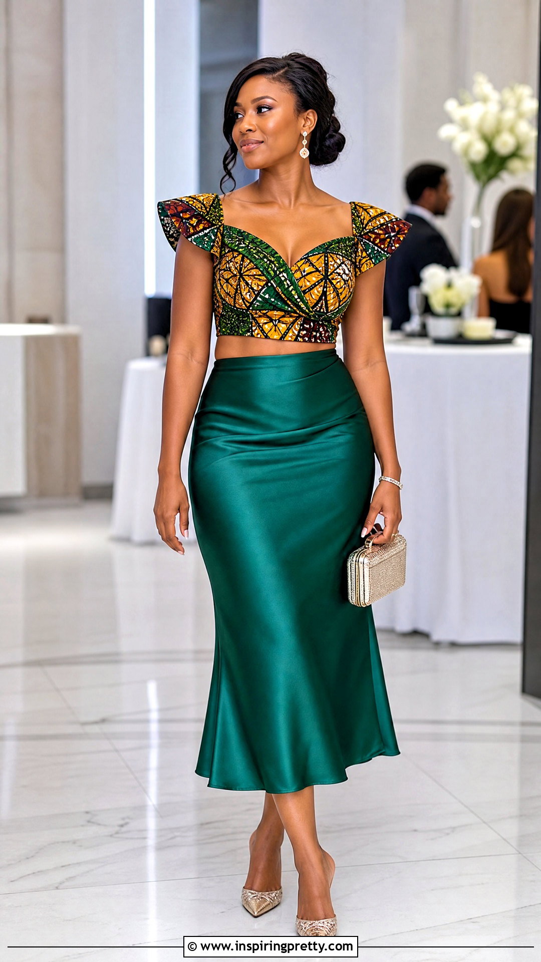 Ankara Crop Top With Satin Midi Skirt - 50 Ankara Crop Top Styles
