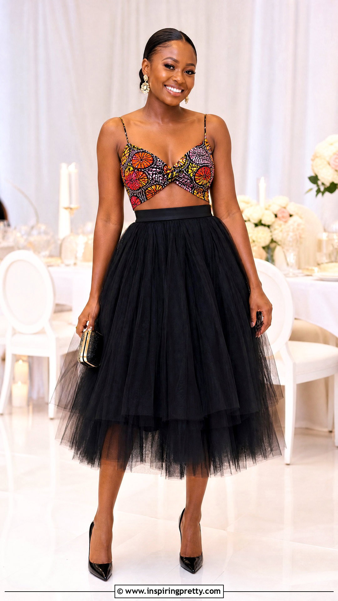Ankara Crop Top With Tulle Midi Skirt - 50 Ankara Crop Top Styles