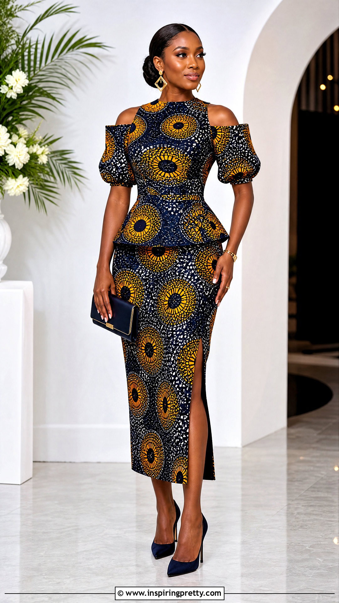 Ankara Cutout Sleeve Top And Straight Skirt - 50 Skirt And Top Ankara Styles