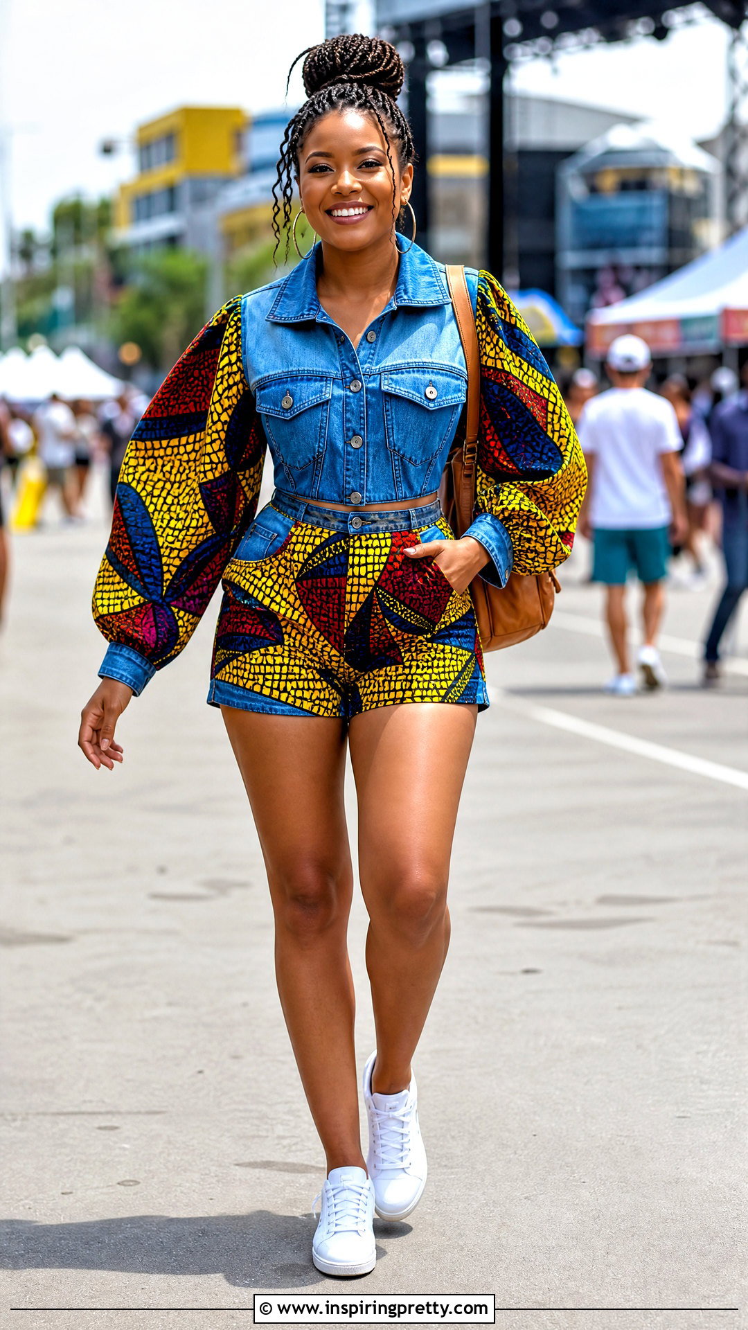 Ankara Denim Top And Matching Shorts - 50 ankara shorts and top for ladies