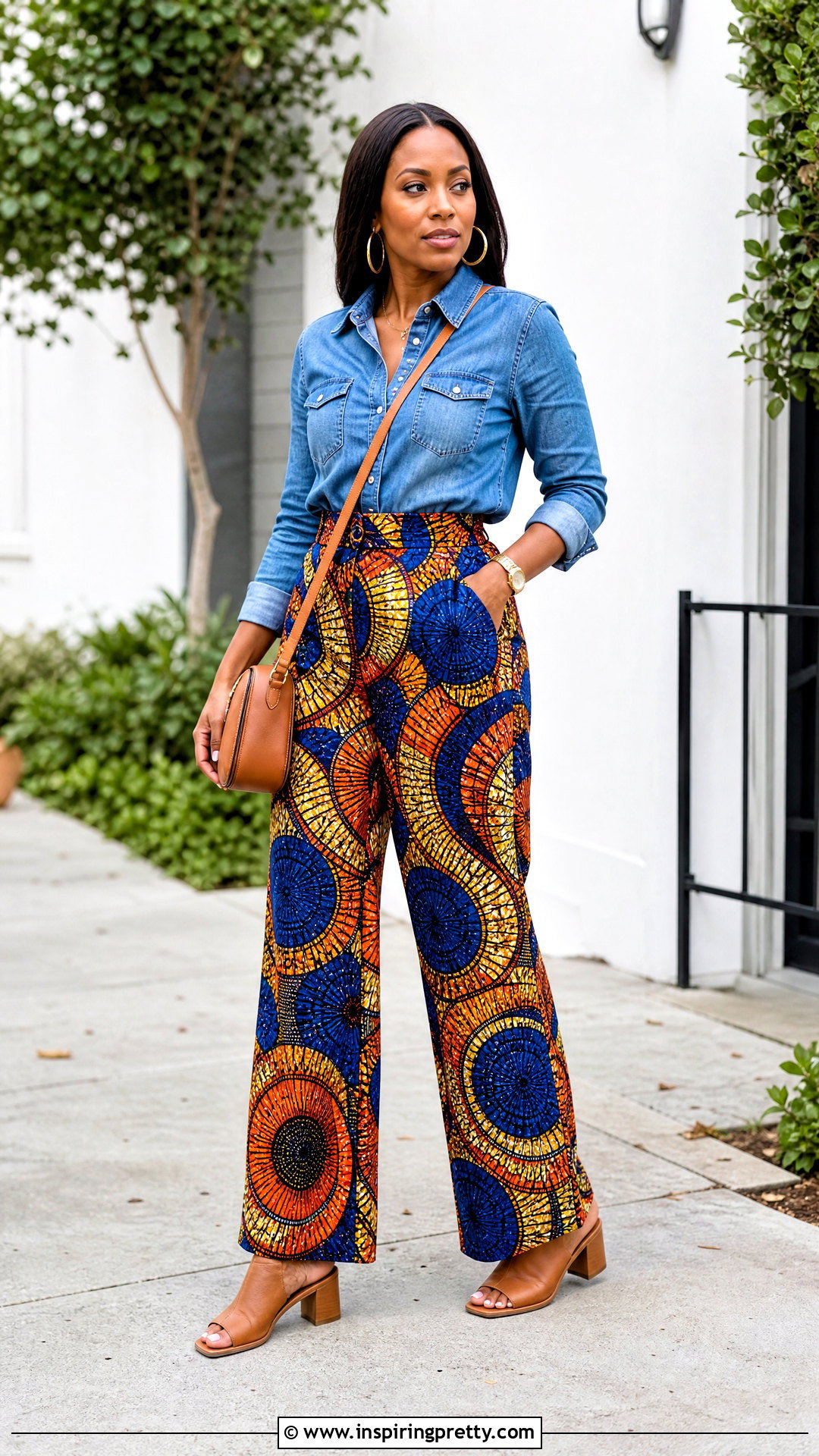 Ankara Denim Top With Print Trousers - 50 trouser and top ankara styles