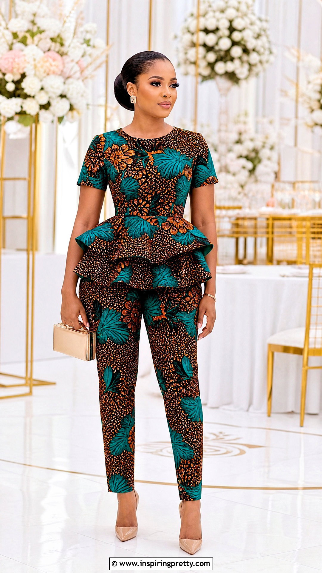 Ankara Double Peplum Top With Slim Trousers - 50 trouser and top ankara styles