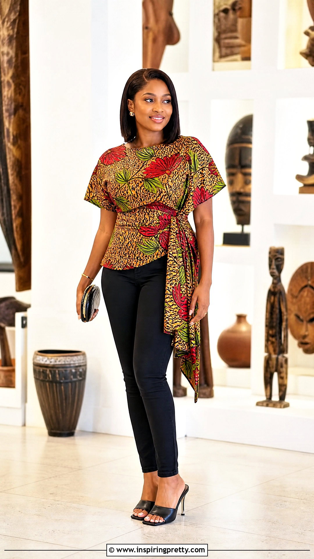 Ankara Draped Top With Black Jeans - 50 ankara top styles for jeans