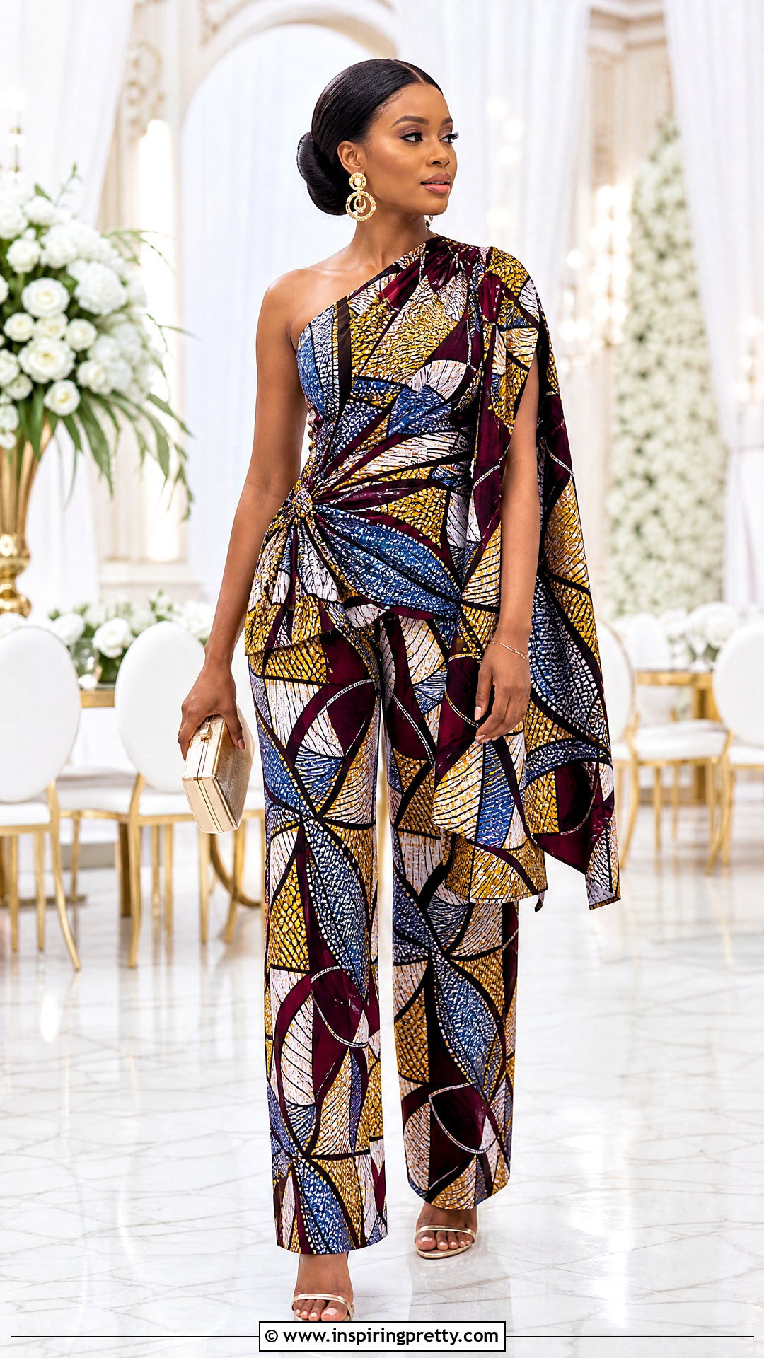 Ankara Draped Top With Wide Leg Trousers - 50 trouser and top ankara styles
