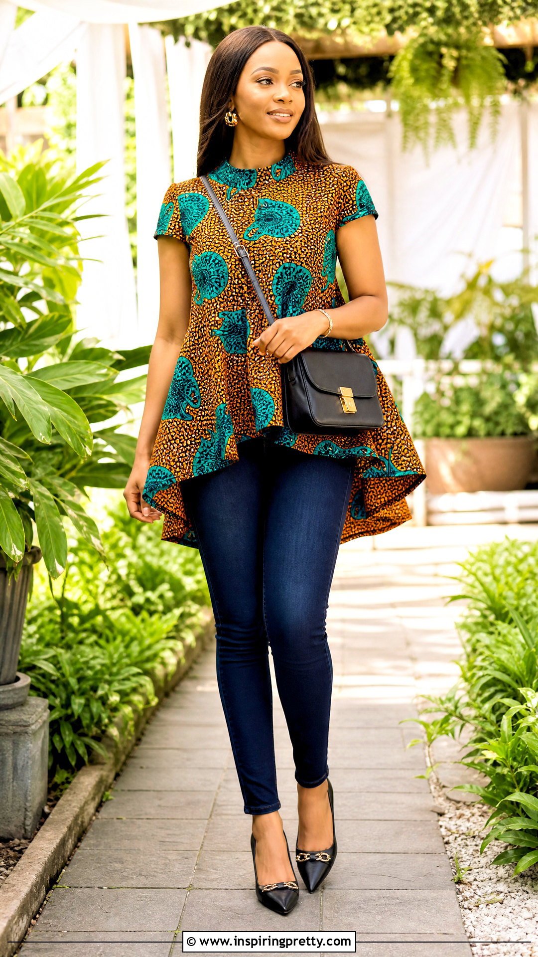 Ankara Flared Hem Top With Skinny Jeans - 50 ankara top styles for jeans