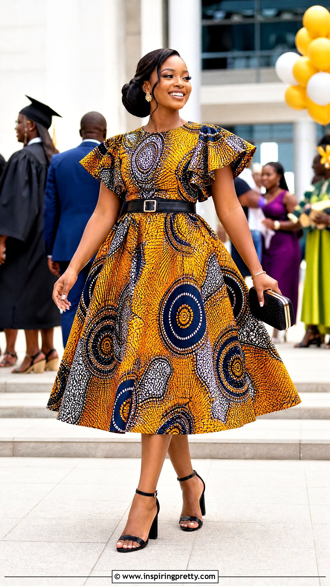Ankara Flutter Sleeve Top And Circle Midi Skirt Outfit - 50 ankara top and skirt outfits