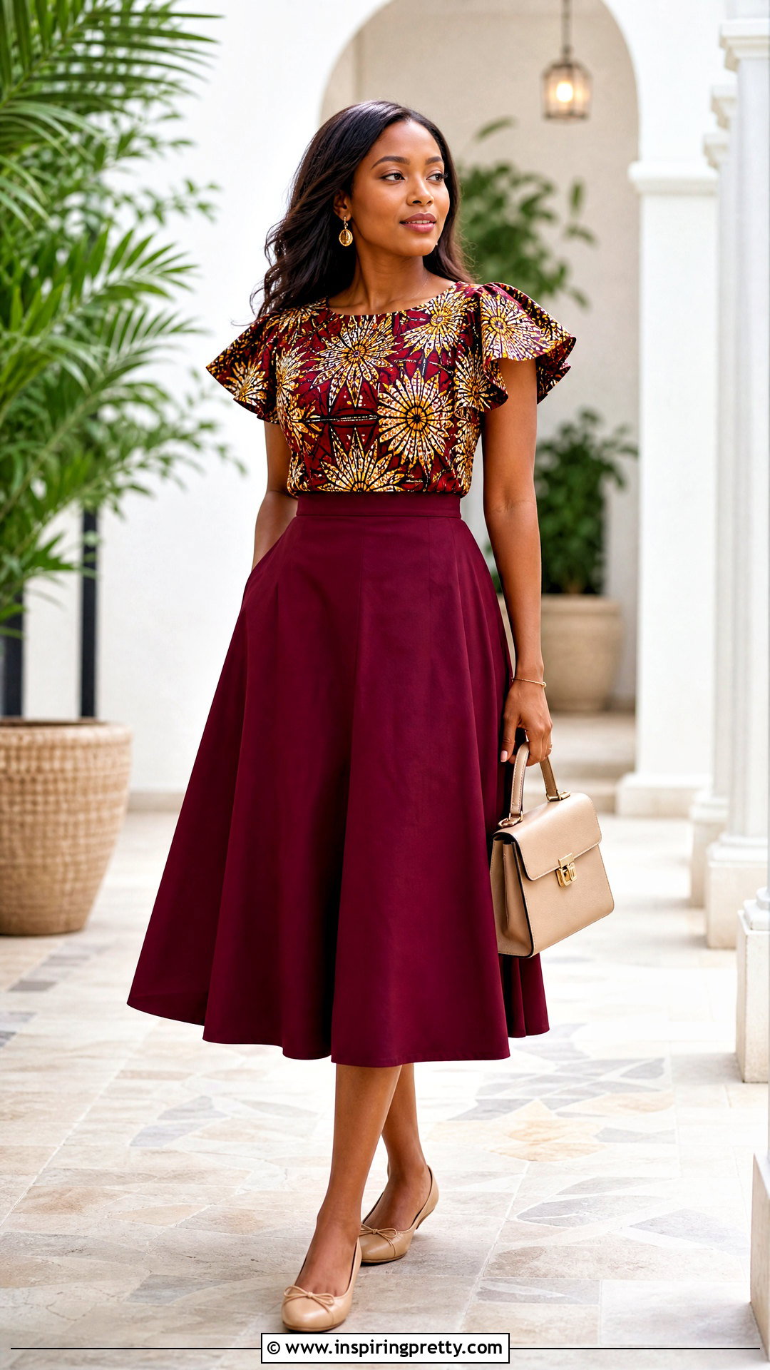 Ankara Flutter Sleeve Top With A Line Skirt - 50 Simple Ankara Top Styles