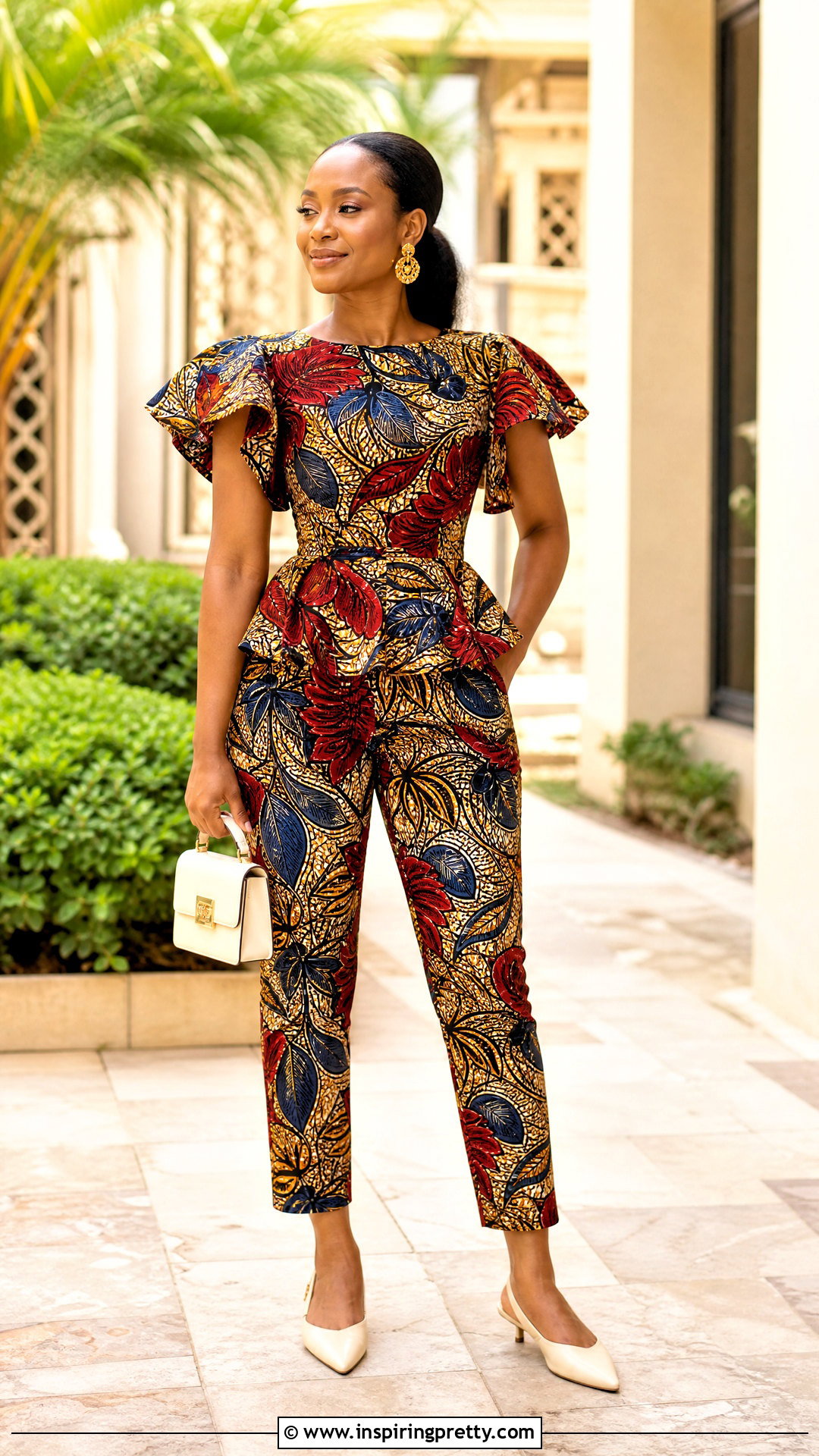 Ankara Flutter Sleeve Top With Cropped Trousers - 50 trouser and top ankara styles