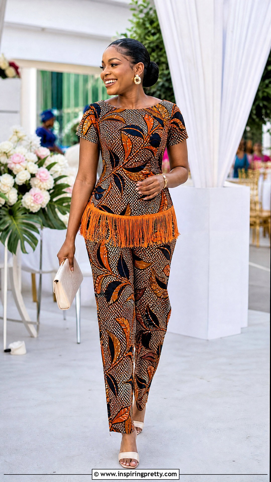 Ankara Fringed Top With Straight Trousers - 50 trouser and top ankara styles