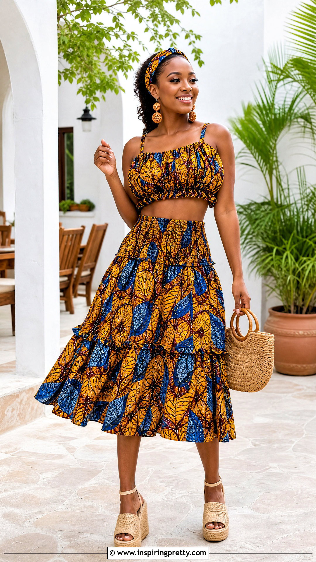 Ankara Gathered Crop Top And High Waist Tiered Skirt - 50 ankara crop top and skirt high waist outfits