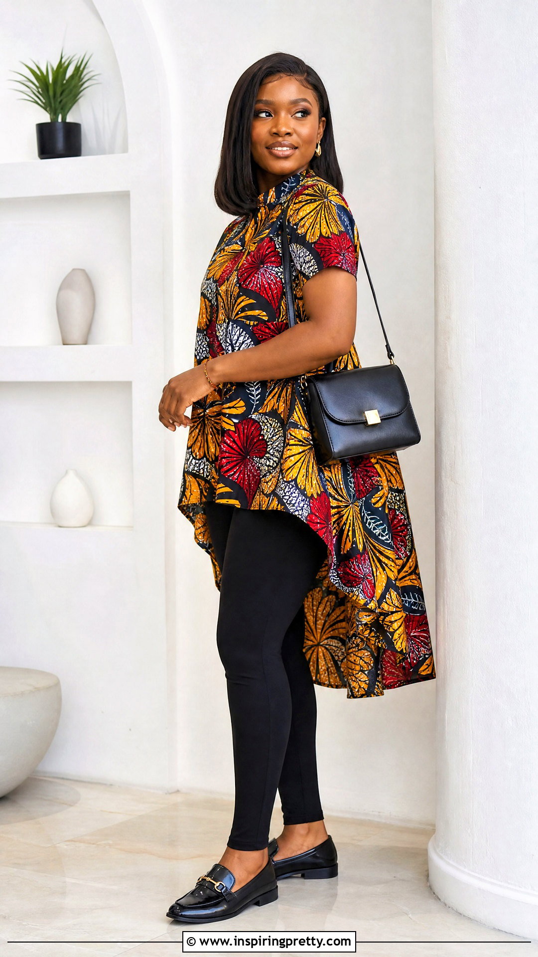 Ankara High Low Top With Leggings - 50 Simple Ankara Top Styles