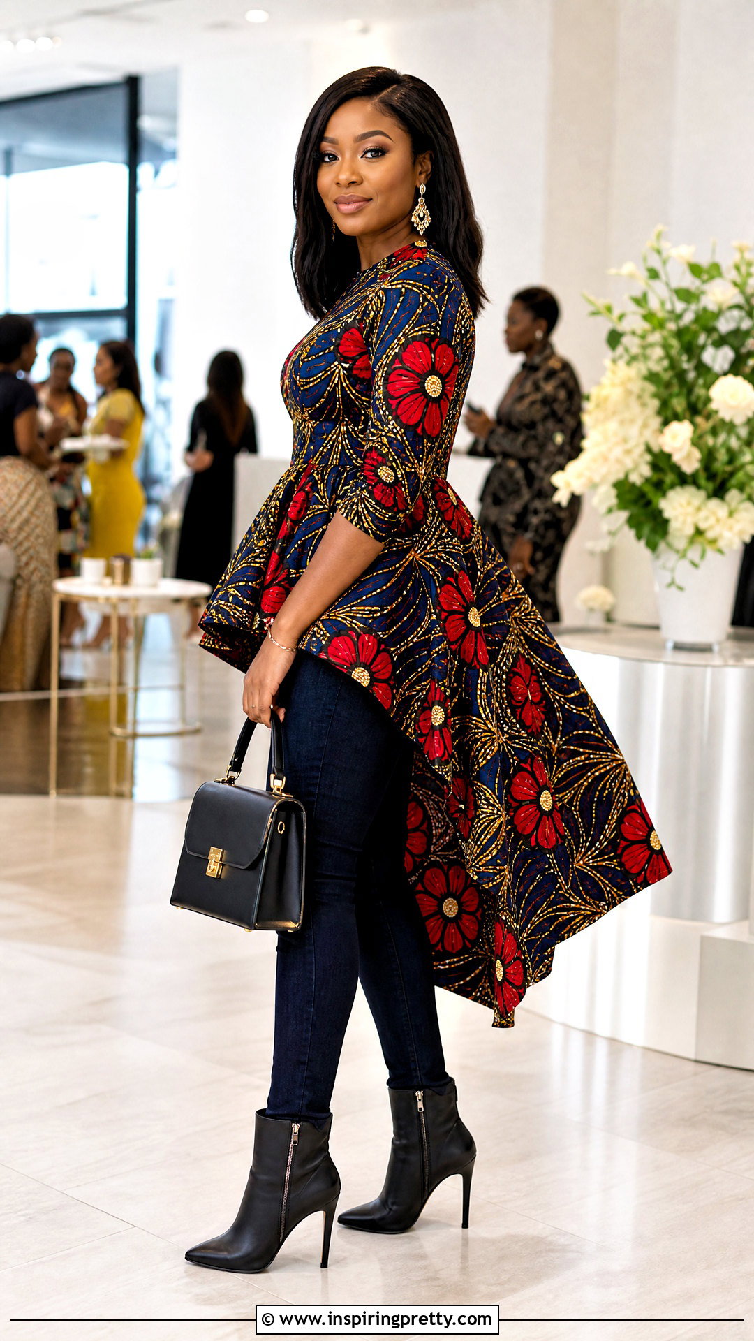 Ankara High Low Top With Pencil Jeans - 50 ankara top styles for jeans
