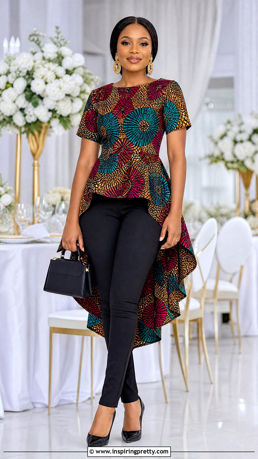Ankara High Low Top With Skinny Trousers - 50 trouser and top ankara styles