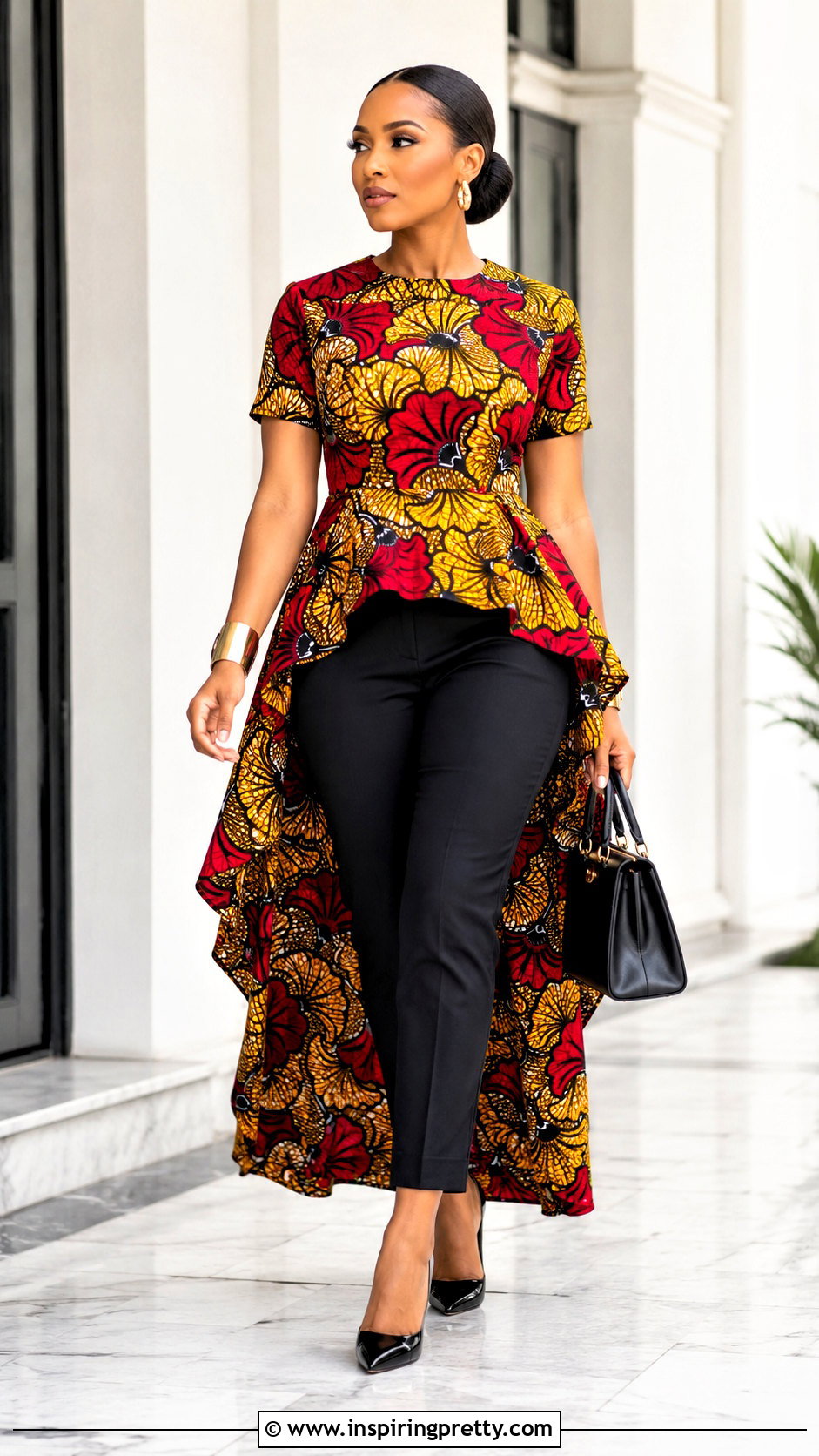 Ankara High Low Top With Slim Pants - 50 latest ankara top styles