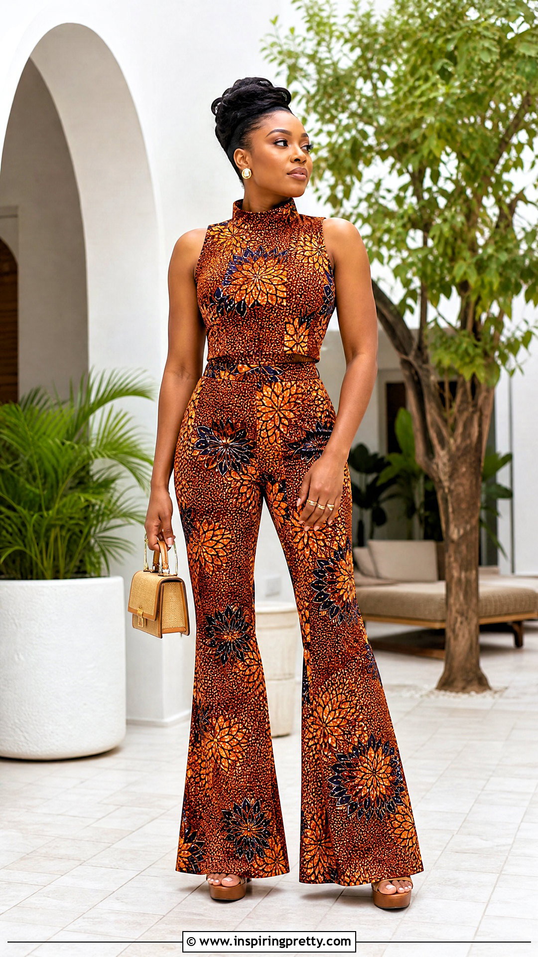 Ankara High Neck Top And Flared Trousers - 25 trousers and tops ankara outfits