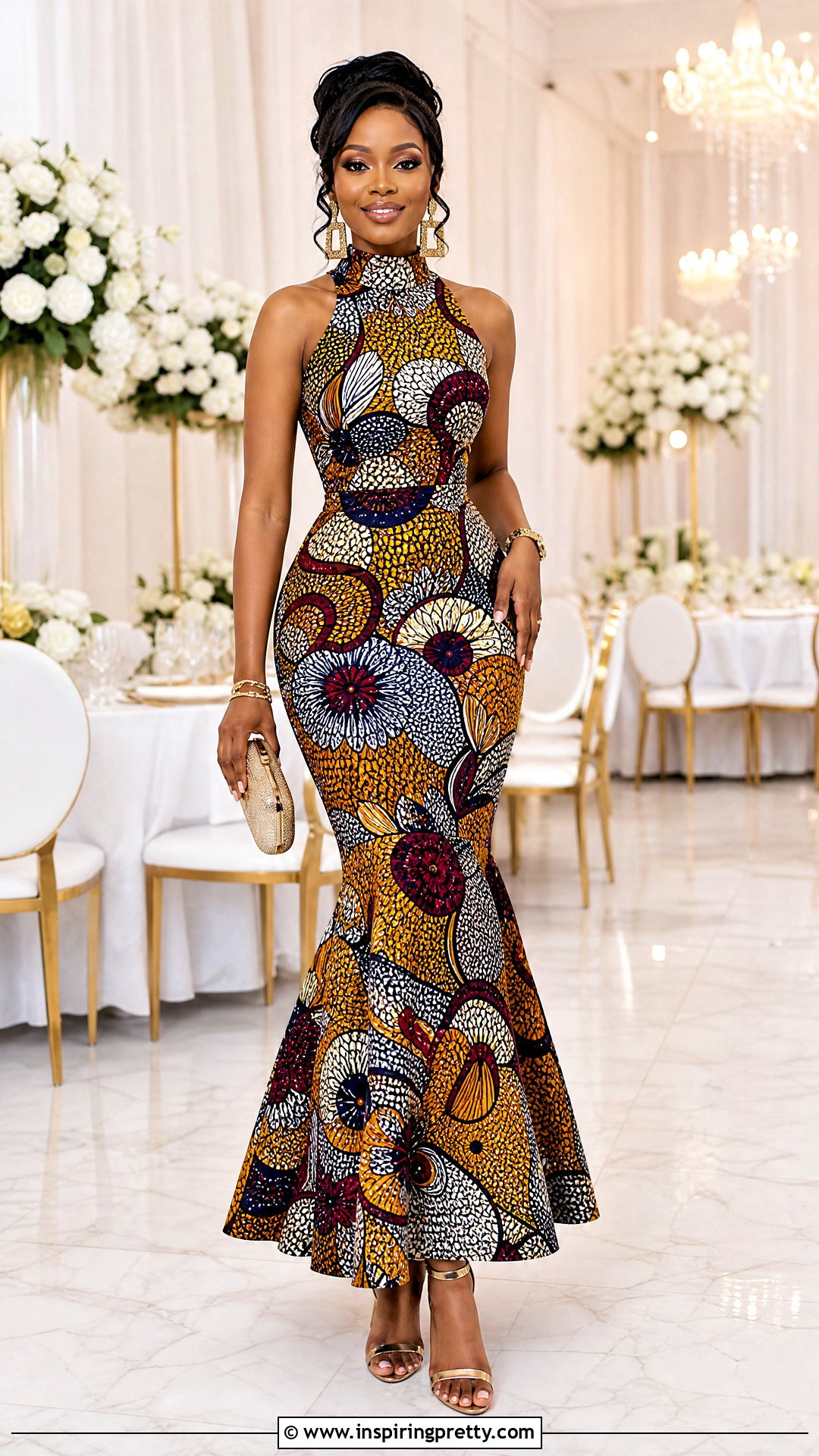 Ankara High Neck Top And Mermaid Skirt - 50 Skirt And Top Ankara Styles