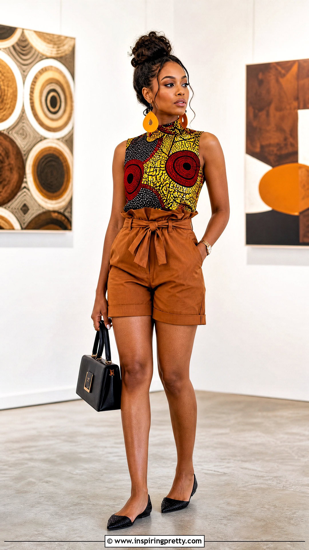 Ankara High Neck Top And Paperbag Shorts - 50 ankara shorts and top for ladies