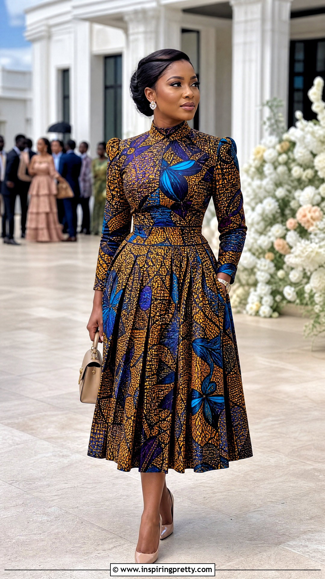 Ankara High Neck Top And Pleated Skirt Outfit - 50 ankara top and skirt outfits