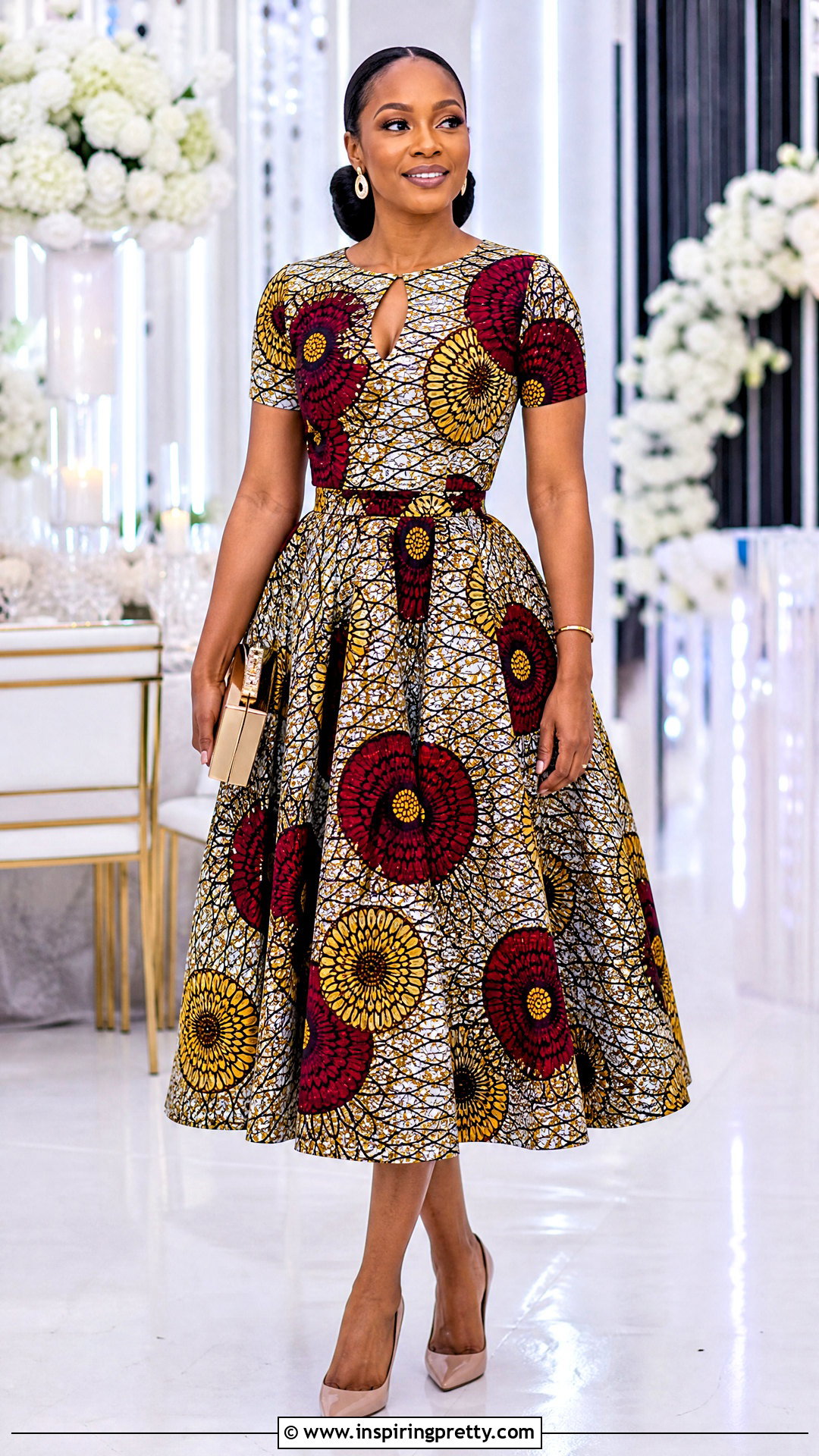 Ankara Keyhole Top And Flared Skirt - 50 Skirt And Top Ankara Styles