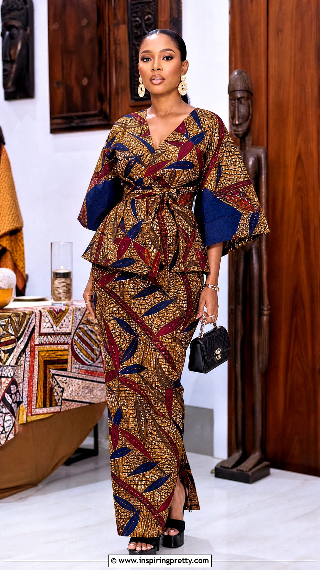 Ankara Kimono Sleeve Top And Straight Maxi Skirt Outfit - 50 ankara top and skirt outfits