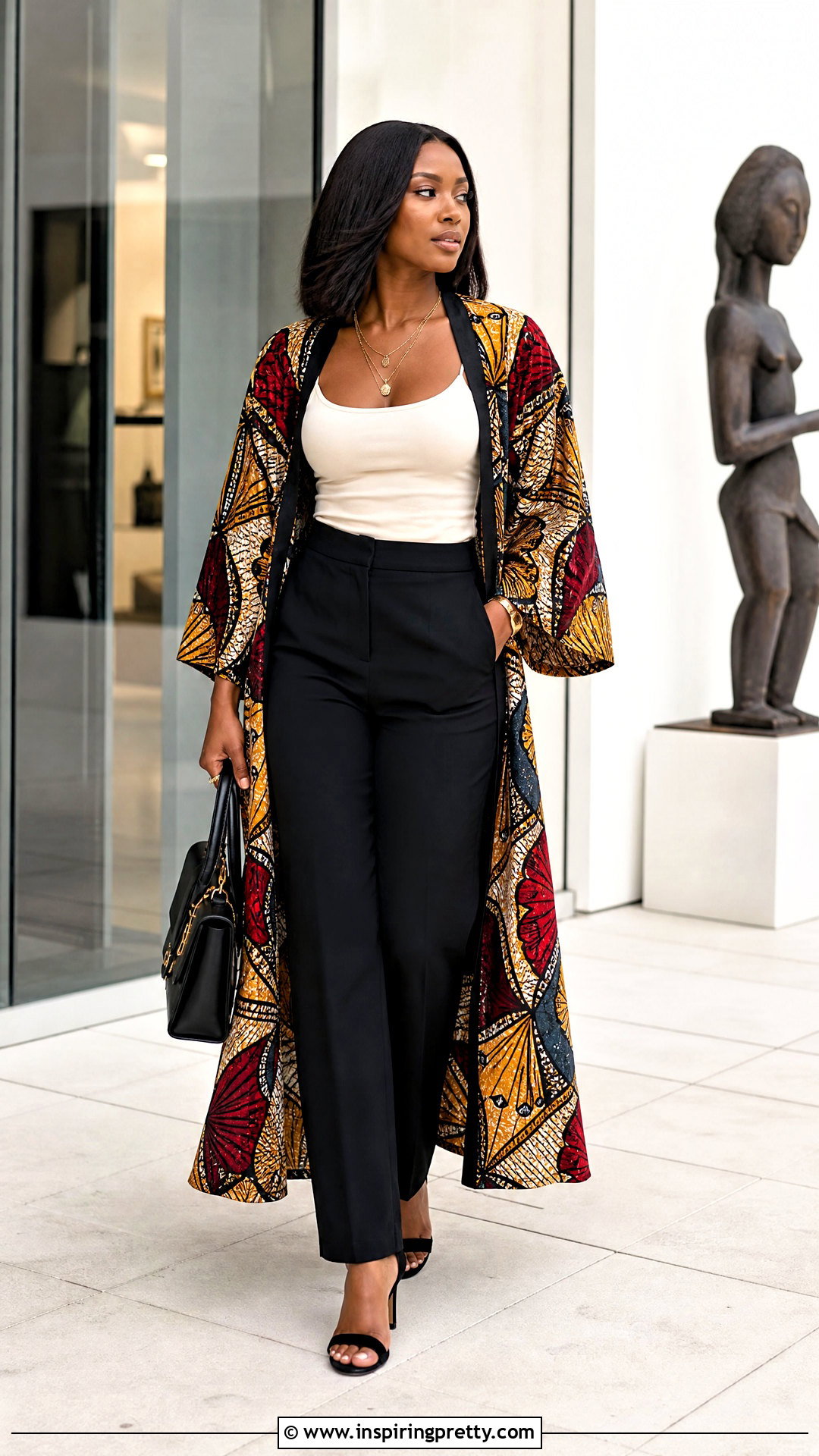 Ankara Kimono Top And Plain Trousers - 25 trousers and tops ankara outfits