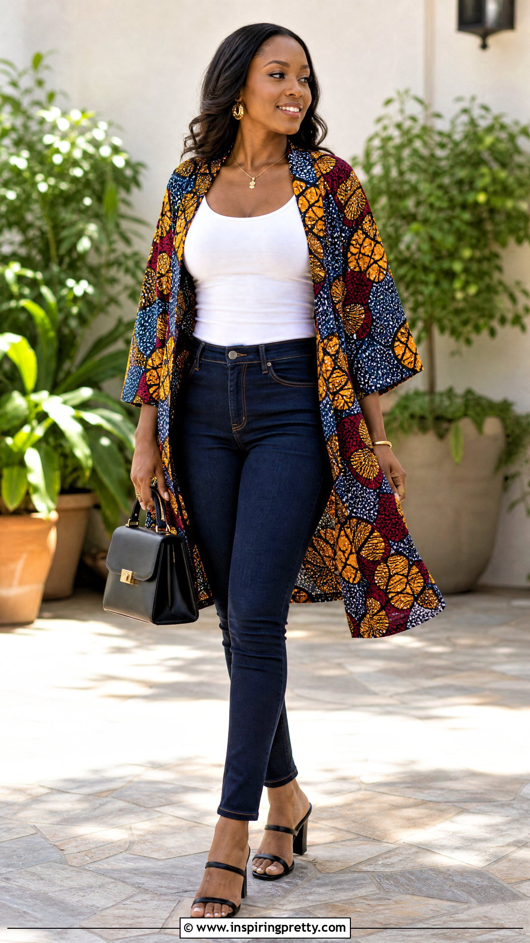 Ankara Kimono Top With Fitted Jeans - 50 ankara top styles for jeans