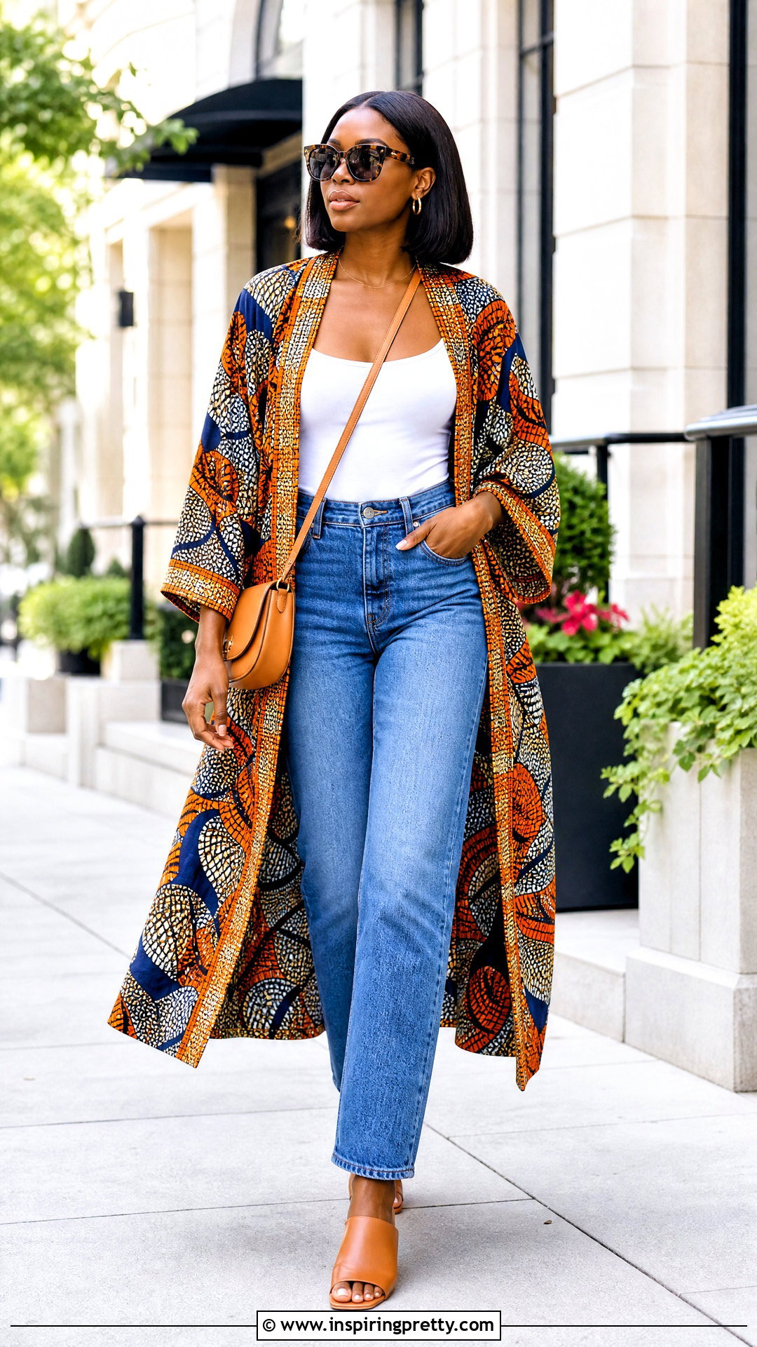 Ankara Kimono Top With Tank And Jeans - 50 cute ankara tops outfit ideas