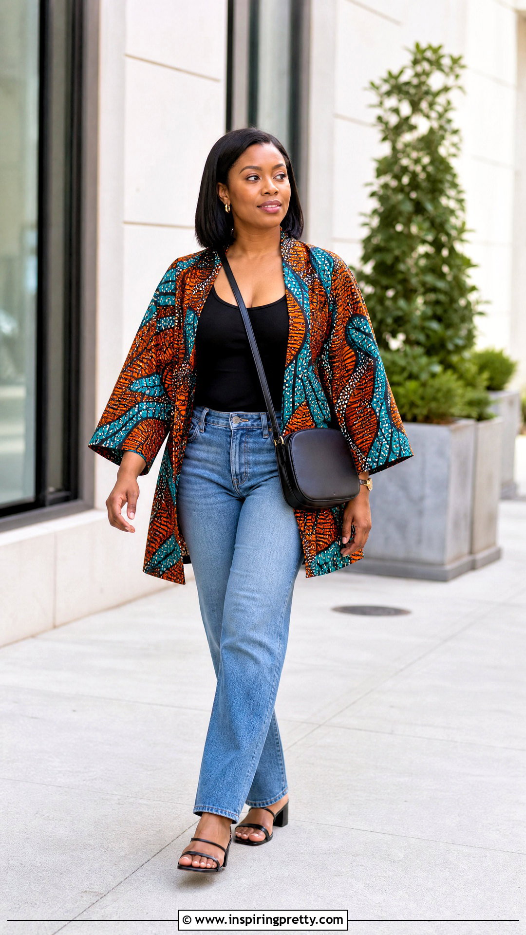 Ankara Kimono Top With Tank And Jeans - 50 Simple Ankara Top Styles