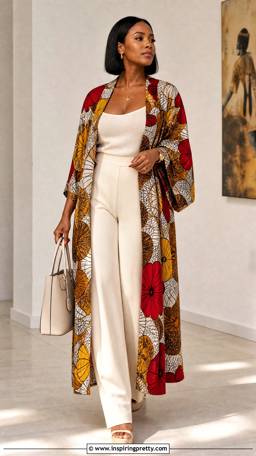 Ankara Kimono Top With Wide Leg Trousers - 50 trouser and top ankara styles